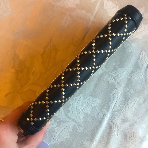 Brand New Love Moschino Black Gold Studded Zip Around Portafogli Nero Wallet - Picture 8 of 14